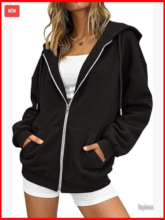 Jackets & Blazers - Oversized Zip Up Hoodie Long Sleeve Sweatshirt Fall Fashion Jacket